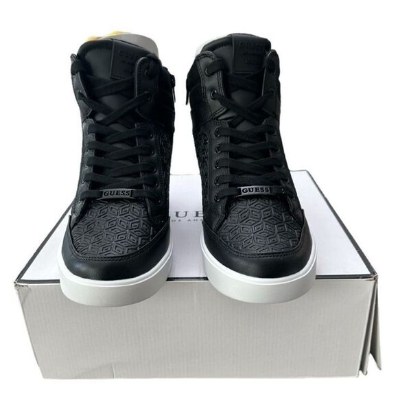 Guess Blairin 4 Rhinestone Logo Print Wedge Black Hi Top Sneakers 9.5 M Black - Picture 4 of 10